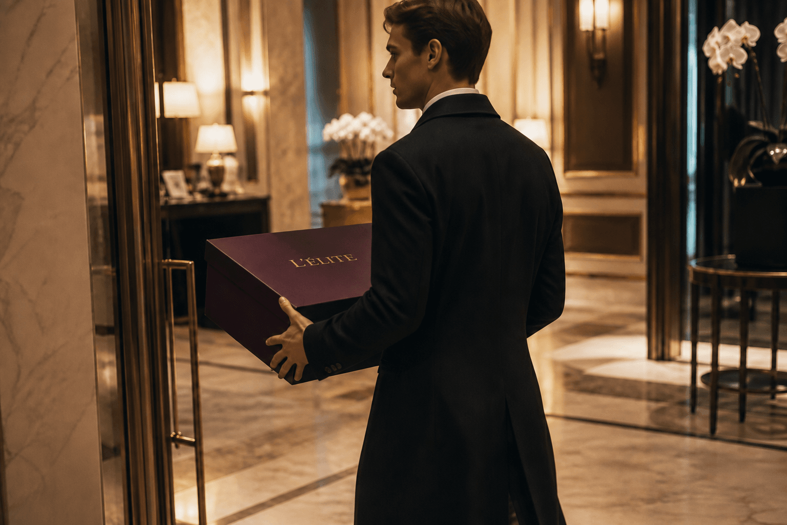 An L’ÉLITE floral gift arriving in its signature presentation