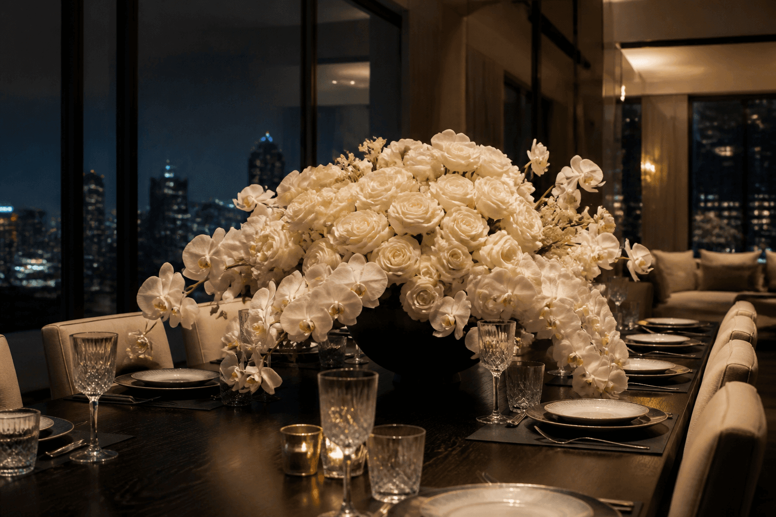 The arrangement on a dining table